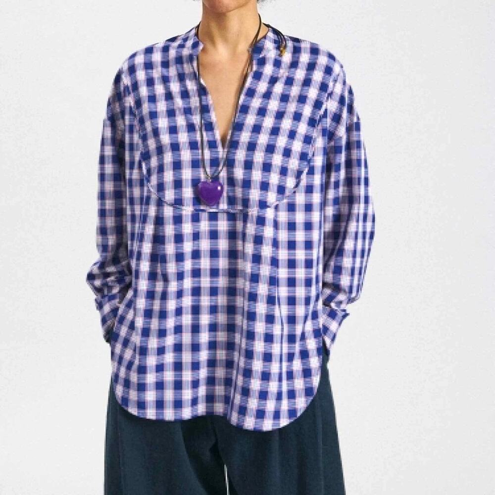 Rachel Comey Cala Top Blue Plaid Size 2 NWT